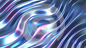 Iridescent chrome wavy gradient fabric abstract background, ultraviolet holographic foil texture, liquid surface, ripples,