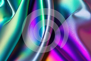 Iridescent fabric background. Shiny mother of pearl fabric, bright multi-colored fabric