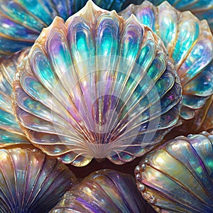 Iridescent fantasy shell. Multicolor decoration, three-dimensional, glossy effect.