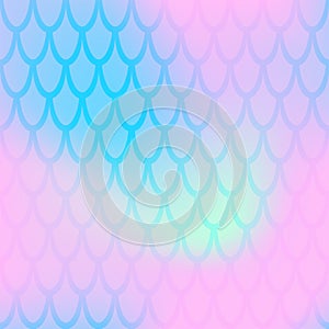 Iridescent fish scale seamless pattern. Pastel pink blue mermaid background. Fish skin pattern over colorful mesh