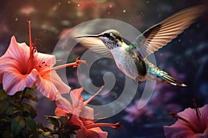 Iridescent Flying hummingbird. Generate Ai