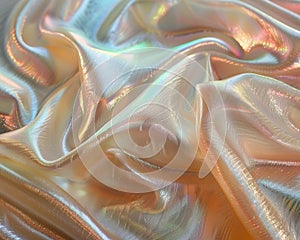Iridescent folds on a dynamic holographic silk fabric. AI generated