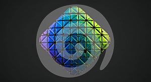 Iridescent geometric diamond shape on dark background