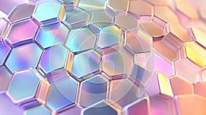Iridescent hexagonal structure creating abstract reflective pattern