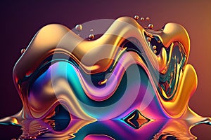 Iridescent holographic colorful undulatory liquid fluid abstract object. Ai generative