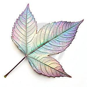 Iridescent leaf isolated on white background