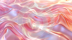 Iridescent liquid with smooth waves. Soft pastel pink, gold, and peach background. AI Generated