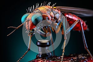 Iridescent Mosquito macro colorful. Generate Ai
