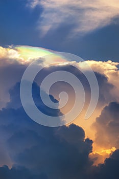 Iridescent Pileus Cloud and orange sky