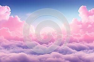 Iridescent Pink and Blue Clouds Encircled by Neon Frame. Luminous Sky with Rectangular Glow