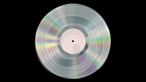 Iridescent Realistic Platinum Vinyl Record On Black Background With Alpha Channel. Seamless Looped.