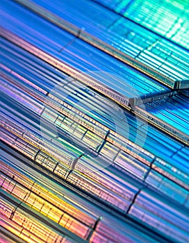 Iridescent Silicon Wafer Microchip Surface
