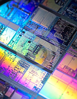 Iridescent Silicon Wafer with Microchips
