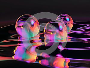 Iridescent Spheres on Reflective Surface
