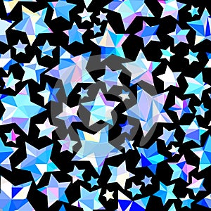 Iridescent stars on pink background. Random stars pattern. Vector seamless illustration.