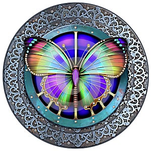 Iridescent Steampunk Butterfly – AI Generated 3D Illustration