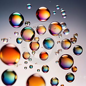 Iridiscent vibrant rainbow bubbles on white background