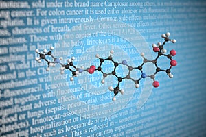 Irinotecan scientific molecular model, 3D rendering
