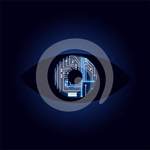 Iris of eye with electronic circuit