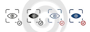 Iris Recognition for Biometric Identification Sign. Eye Scan ID Line and Silhouette Icon Set. Retina Scanner. Vision