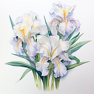 Iris Watercolor Painting: Delicate Portraits Of White Snowflake Flowers photo