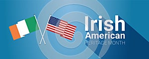 Irish-American Heritage Month - March - long horizontal banner template with Irish and USA crossed flags. photo