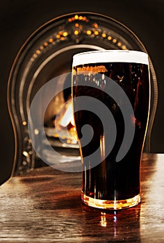 Irish black beer shot inside a Dublin pub