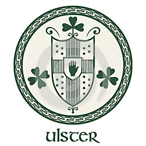 Irish Celtic design in vintage, retro style. Irish design with coat of arms of the province of Ulster