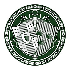Irish Celtic design in vintage, retro style. Irish design with coat of arms of the provinces Munster and Ulster