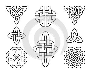 Irish celtic knots. Slavic mystic knot emblems, linear vector gaelic pagan circle destiny and trefoil unity symbols photo