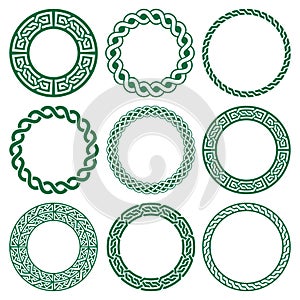 Irish Celtic vector mandala design set, green braided round patterns - perfect for greeting card and invititon background, St Patr photo