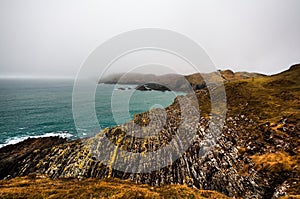 Irish coastline cliff landscape fog
