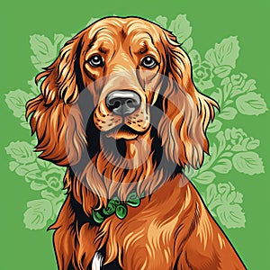 Irish Cocker Spaniel Puppy Vector Illustration In Golden Age Style photo