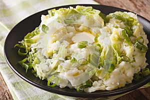 Irish colcannon - mashed potatoes with savoy cabbage closeup.