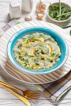 Irish colcannon potato mash with kale, top view