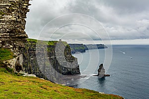 Irish countryside landscape of the Branaunmore sea stack in the Cliffs of Moher