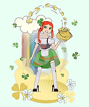 Irish cultural holiday St. Patrick`s Day.Vector illustration, vertical poster in flat style.