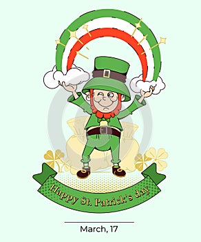 Irish cultural holiday St. Patrick`s Day.Vector illustration, vertical poster in flat style.