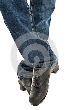 Irish dancer feet in black shoes isolated