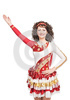 Irish dancer raise hand up isolated