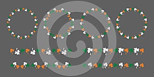 Irish decorative elements on St. Patrick Day - round frame and border line. Traditional leaves - Clover and Shamrock