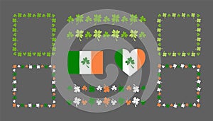 Irish decorative elements on St. Patrick Day - square frame and border line. Traditional leaves - Clover and Shamrock