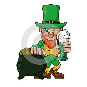 Irish elf with beer cup and pot coins