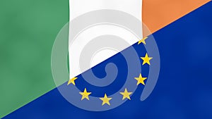 Irish and Europe flag. Brexit concept of Ireland leaving European Union
