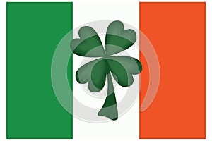 Irish Flag with Green Four Leaf Clover