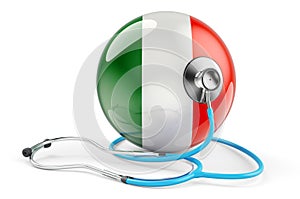 Irish flag with stethoscope. Health care in Ireland concept, 3D rendering