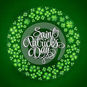 Irish four leaf lucky clovers wreath background for St. Patrick's Day. EPS 10.