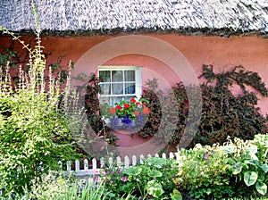 Irish Garden by a Thatched Cottage