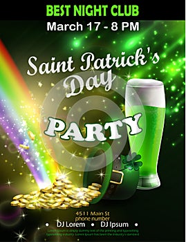 Irish holiday Saint Patrick`s Day. Party poster, disco night placard