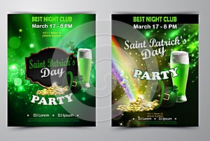Irish holiday Saint Patrick`s Day. Party poster, disco night placard